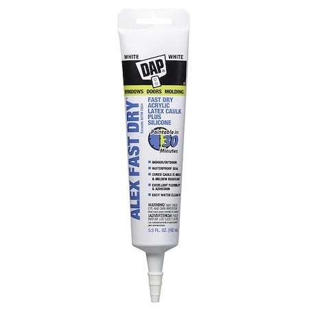 Dap Caulk, 5.5 oz, Tube, White, Acrylic Latex, Silicone Base 11425